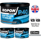 3X Isopon P40 Body Filler 250ml Body Filler